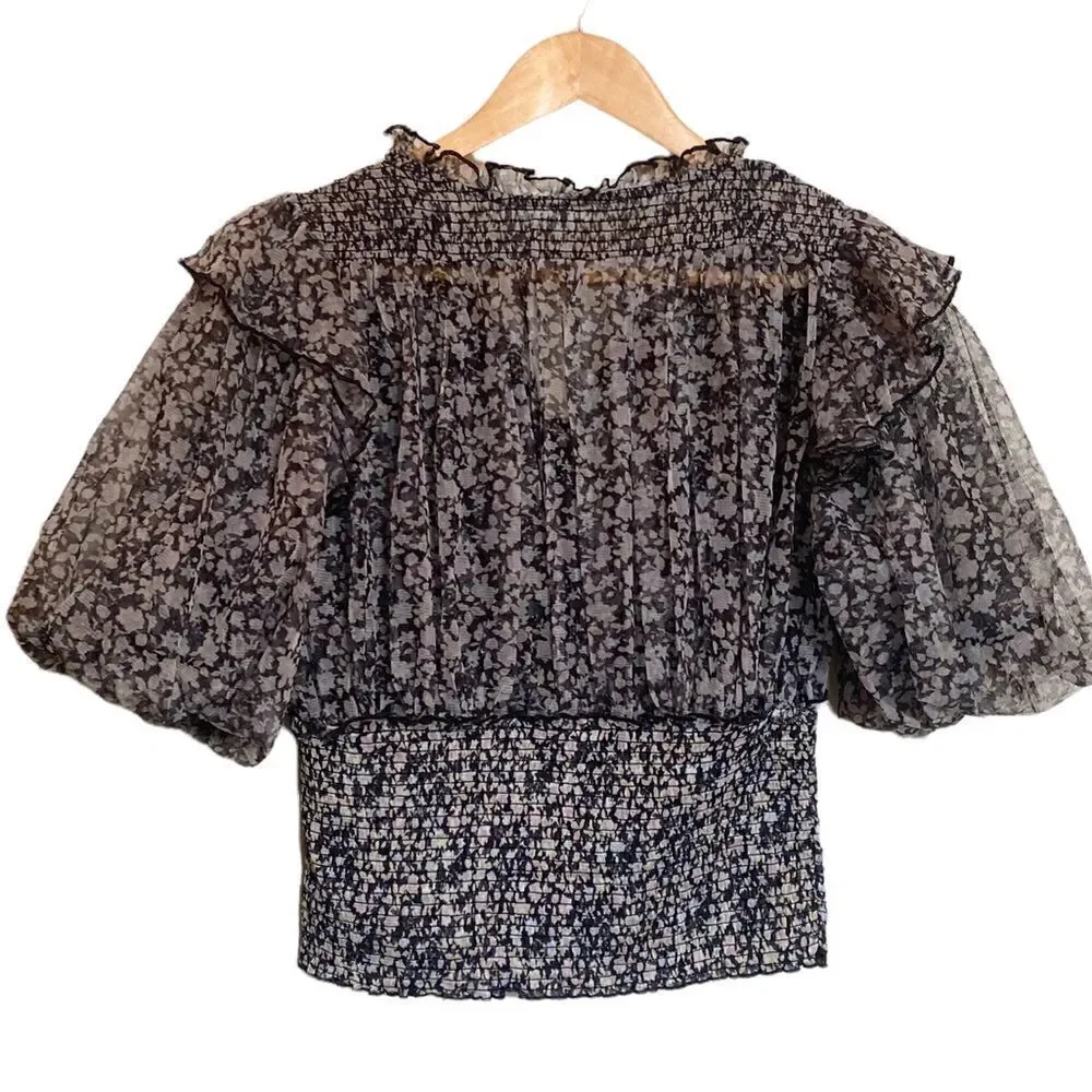Free People Beatrice Floral Print Cross Tie Neck Smocked Crop Top NWT Size Large